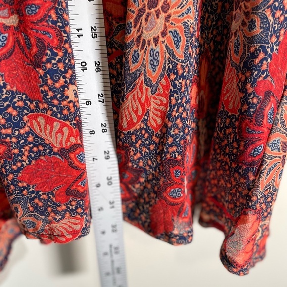 Free People Teegan Red Floral Mini Dress Sz XS Long Sleeve Flowy Cinched Waist - Picture 10 of 15